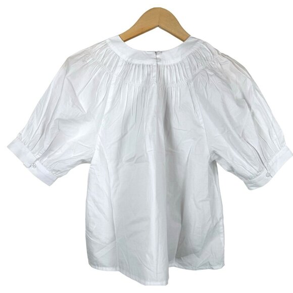 J. Crew Smock-neck puff-sleeve top in cotton poplin white sz XS - Picture 5 of 10